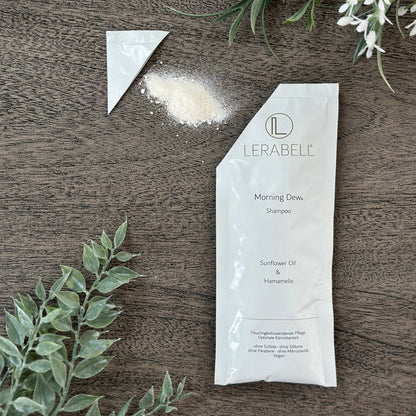 Morning Dew Shampoopulver, Shampoo Konzentrat mit Sonnenblumenöl und Hamamelis. Feuchtigkeitsspendende Pflege, optimale Kämmbarkeit ohne Sulfate, Silikone, Parabene, Mikroplastik und Vegan